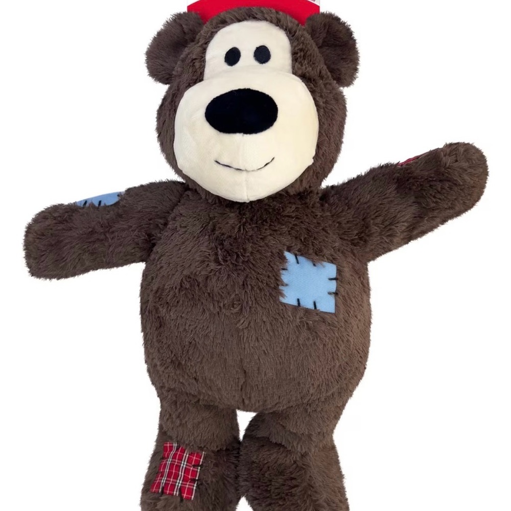 Plush Brown Patchwork Bear Soft Stuffed Toy for 🐶 dogs